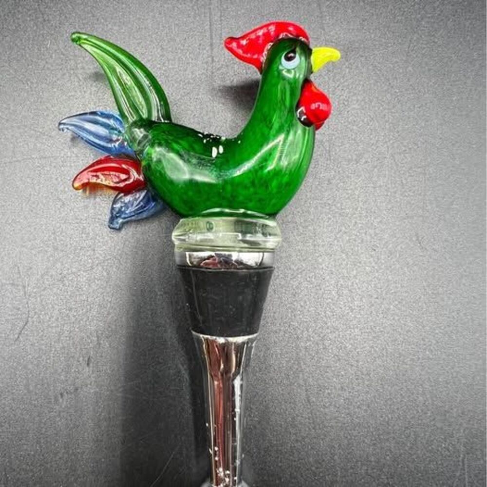 Colorful Rooster Hand Blown Glass Wine Bottle Stopper